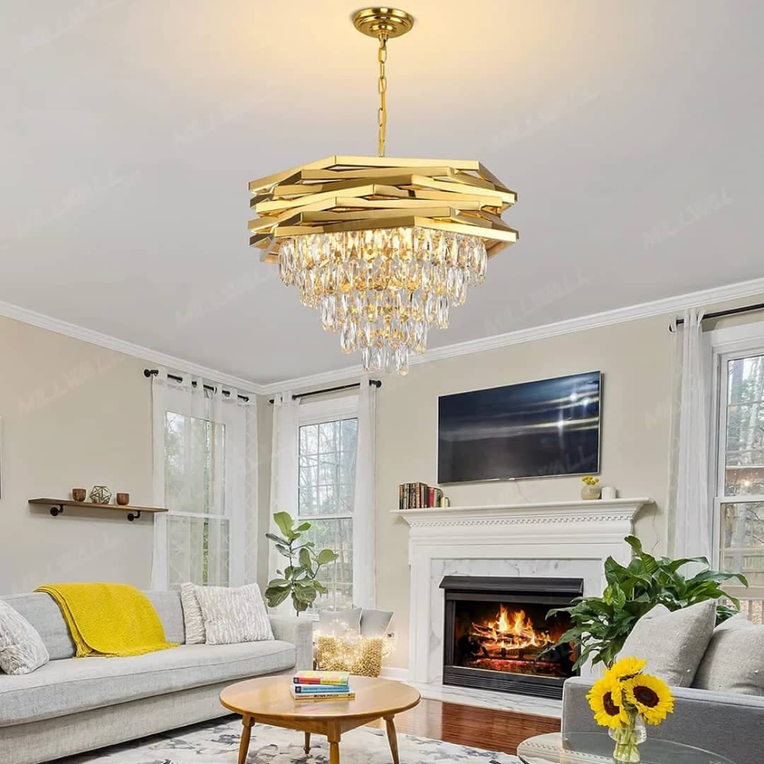 Luxury Modern Crystal Chandelier– Gold Layered Frame with Sparkling Crystals for Elegant Interiors.  - View 1