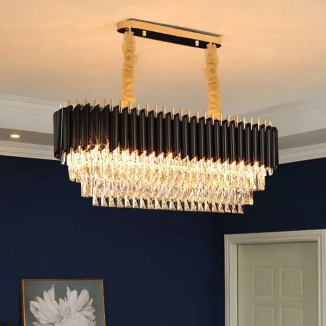 Black and Gold Crystal Chandelier– Modern Luxury Lighting for Dining Room, Living Room, or Bedroom.  - View 1
