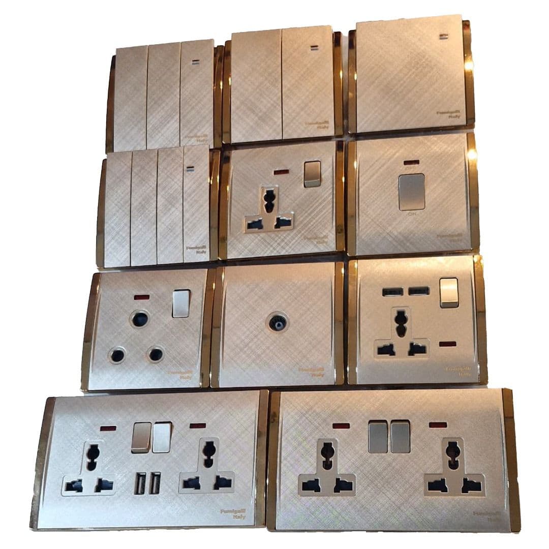 Champagne Gold Cross Hatch Design Electrical Sockets and Switches Set for Kitchen, Living Room, Office - View 1