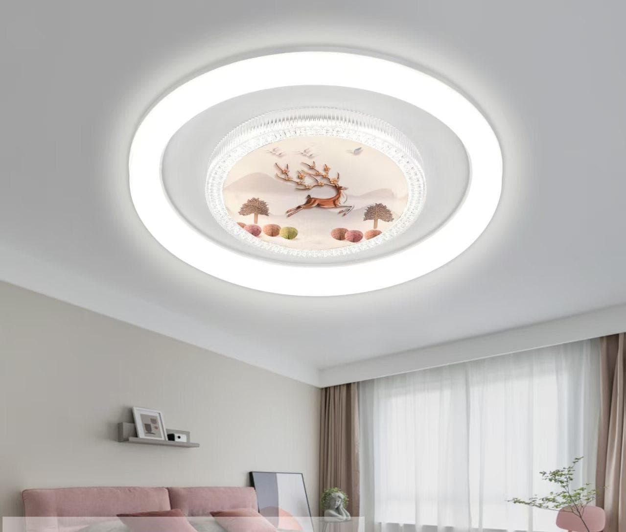 Modern Artistic LED Ceiling Light – Scenic Reindeer Design Flush for Living Room.  - View 1