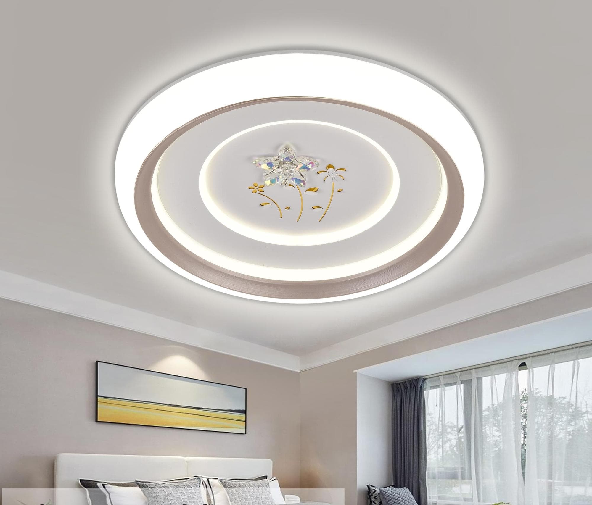 Elegant LED Ceiling Fittings – Decorative Ceiling Light with Crystal Floral Design.  - View 1