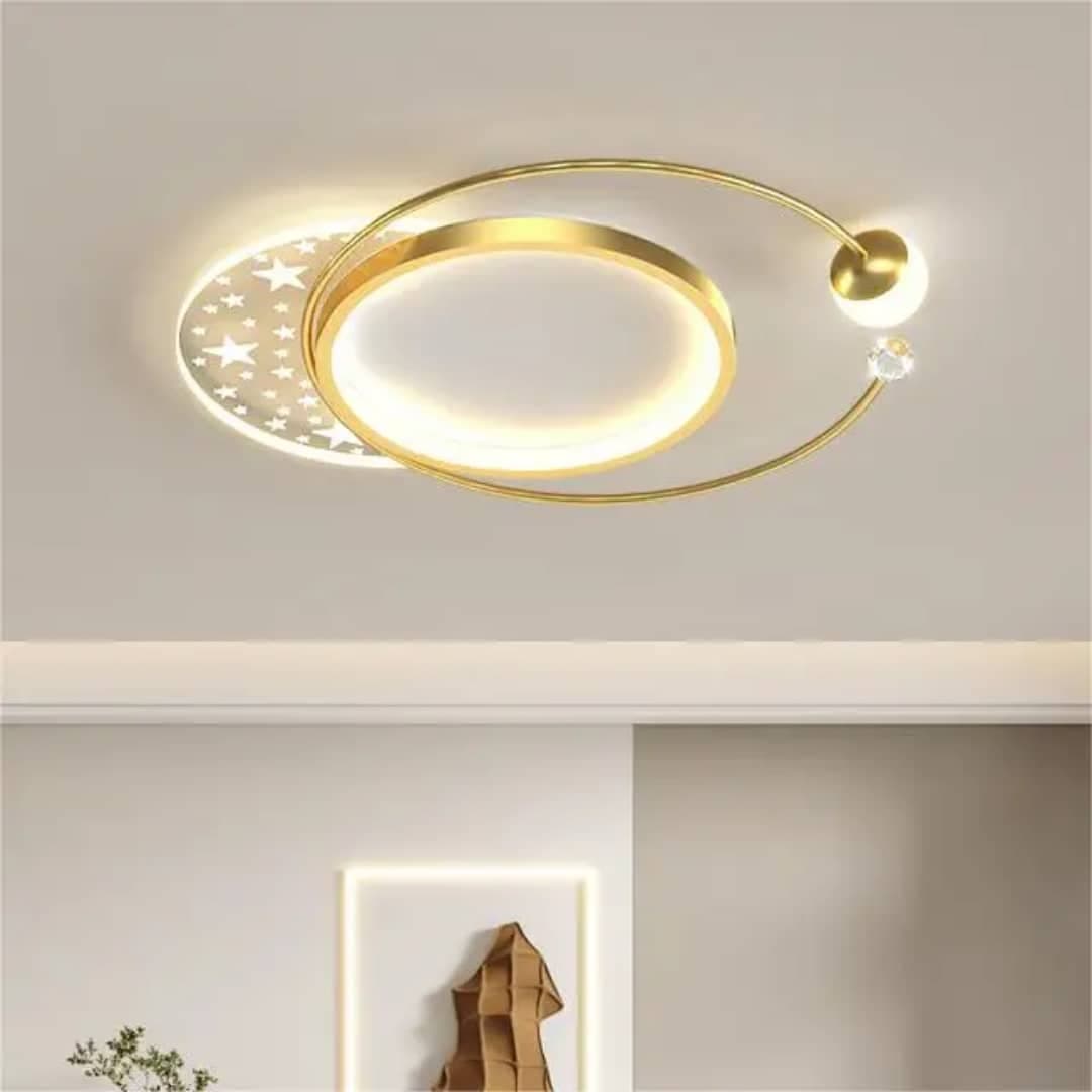 Gold Starry Ring LED Ceiling Light – Star Pattern Ceiling Fitting for Living Room. - View 1