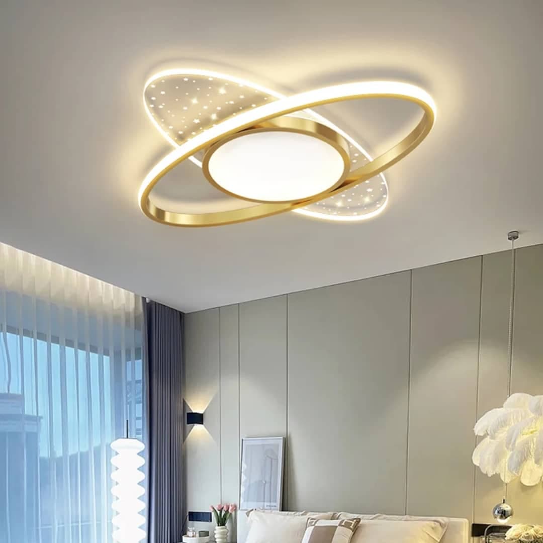 Modern Gold LED Ceiling Light Fitting –Swirl Flush Mount for Bedroom &amp; Living Room. - View 1