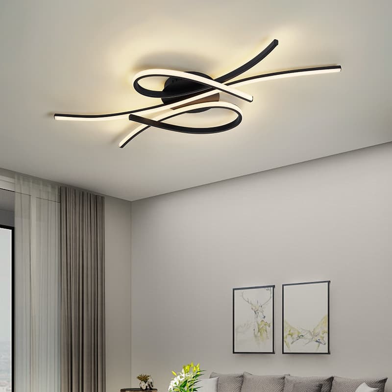 Black Stripped Luxury LED Ceiling Light Fitting – Modern Curved Acrylic Design for Living &amp; Dining Rooms. - View 1