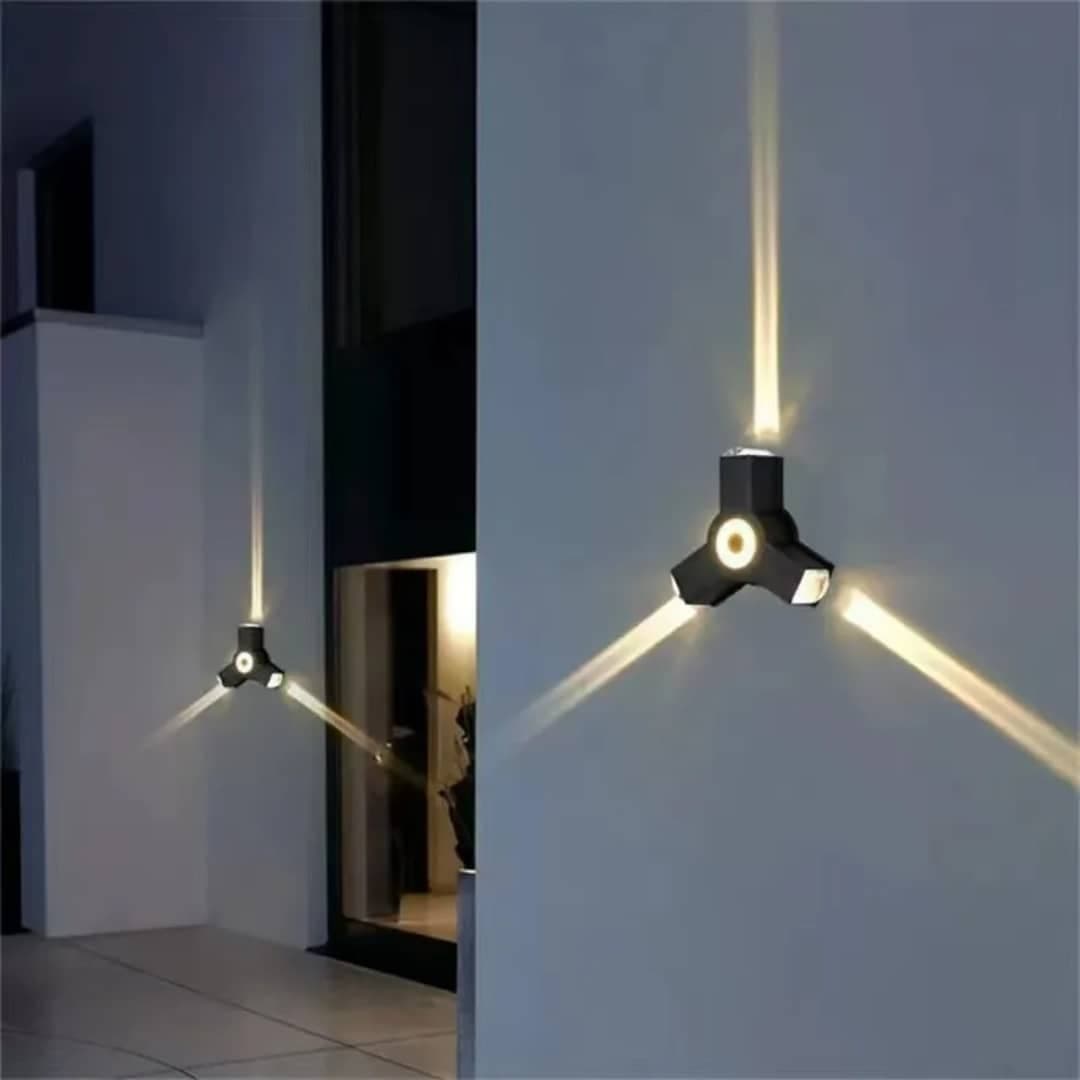 Modern Matte Black Tri-Arm Starburst LED Outdoor Wall Light Waterproof Stylish Design for Entryways, Driveways, Verandas & Exterior Lighting - View 1