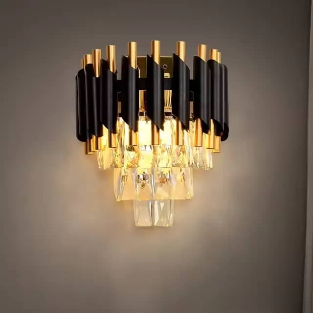 Luxury Modern Indoor Wall Light - Black & Gold Crystal Sconce.  - View 1