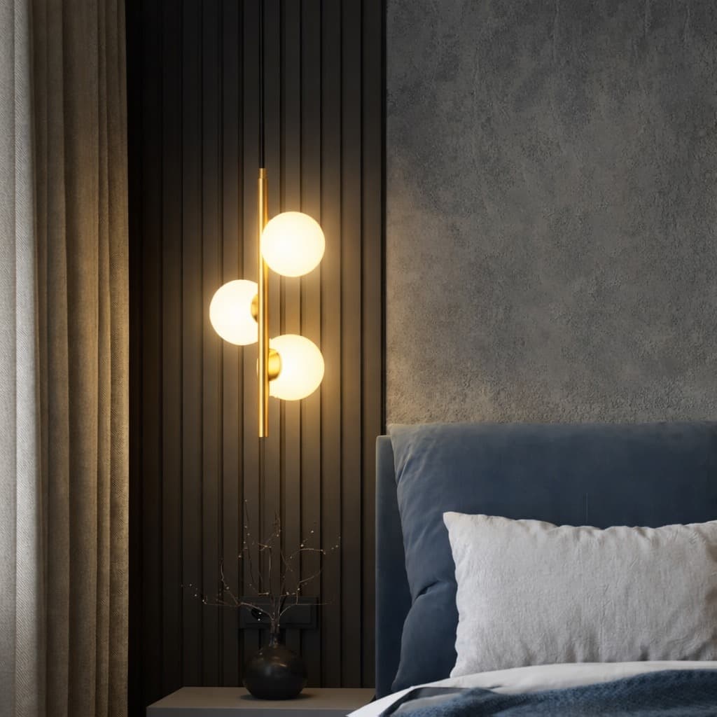 Modern 3 Heads Drop Light – Decorative LED Wall Fixture with Glass Shades.  - View 1