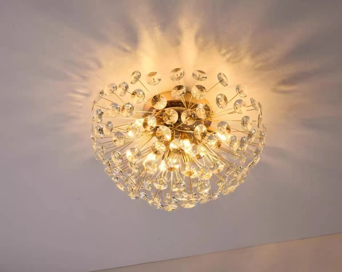 Modern Gold Flush Mount Chandelier – Sputnik Crystal Ceiling Fixture.  - View 1