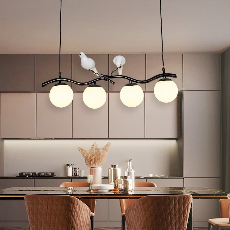 Nordic Black Bird Chandelier – Modern Branch Pendant Light with Glass Globes.  - View 1