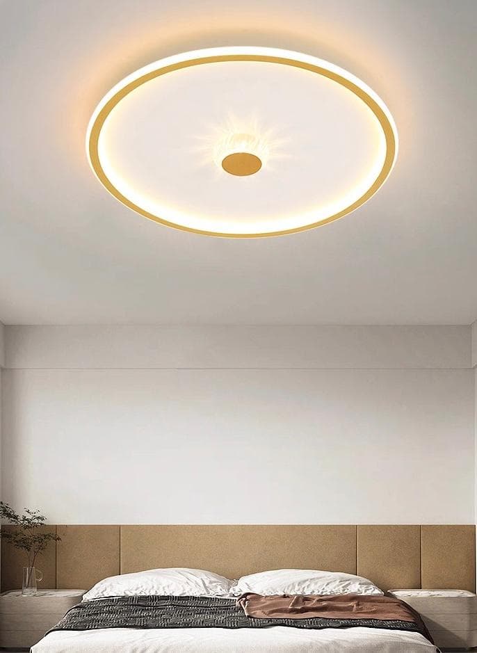 Nordic Flush Mount LED Ceiling Light – Sleek Gold Finish with Crystal Ring. - View 1