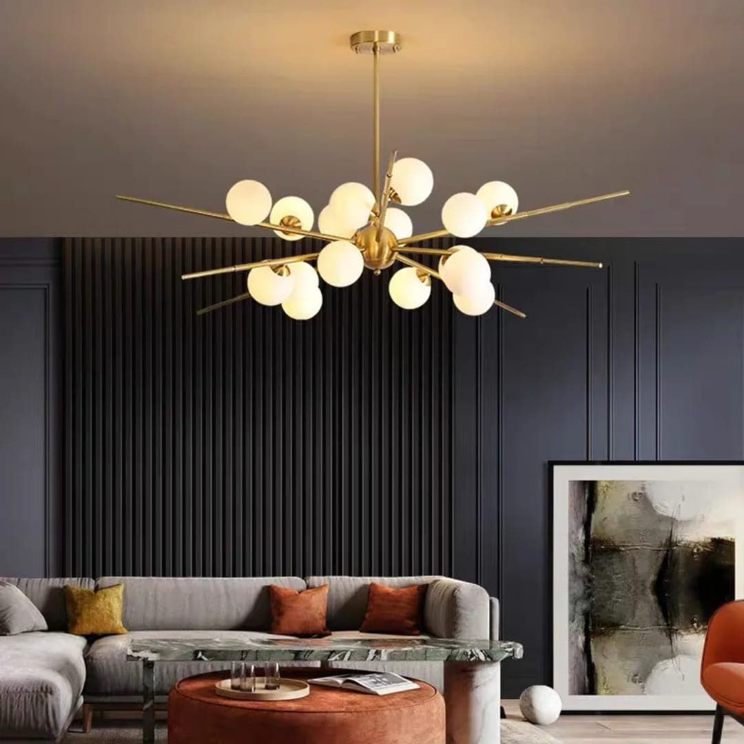 Round Nordic Chandelier – Gold Metal LED Ceiling Light. - View 1