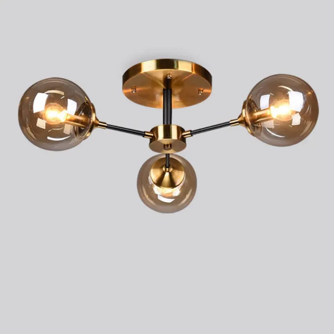 Modern 3 Heads Nordic Glass Chandelier – Gold Metal Pendant Light for Bedroom, Dining & Living Room. - View 1