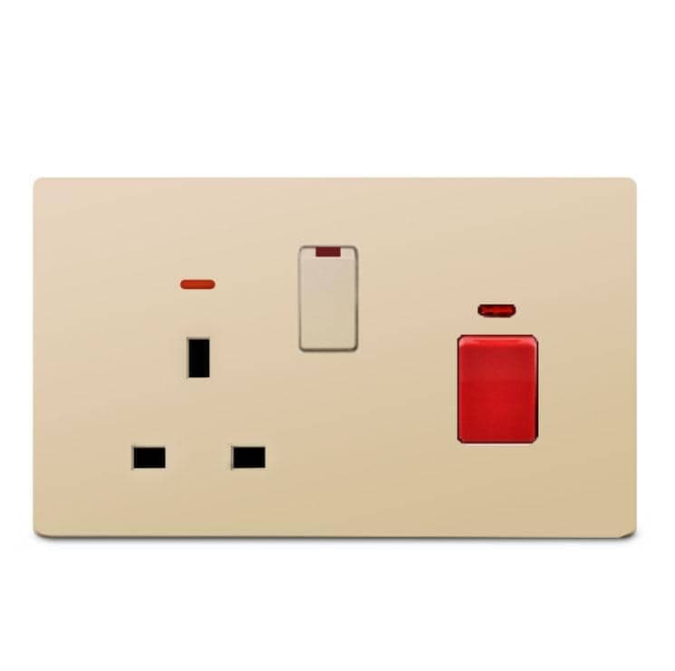 3 X 6 Polished Gold Cooker Unit Switch & Socket with Red Indicator Light for Kitchen - View 1