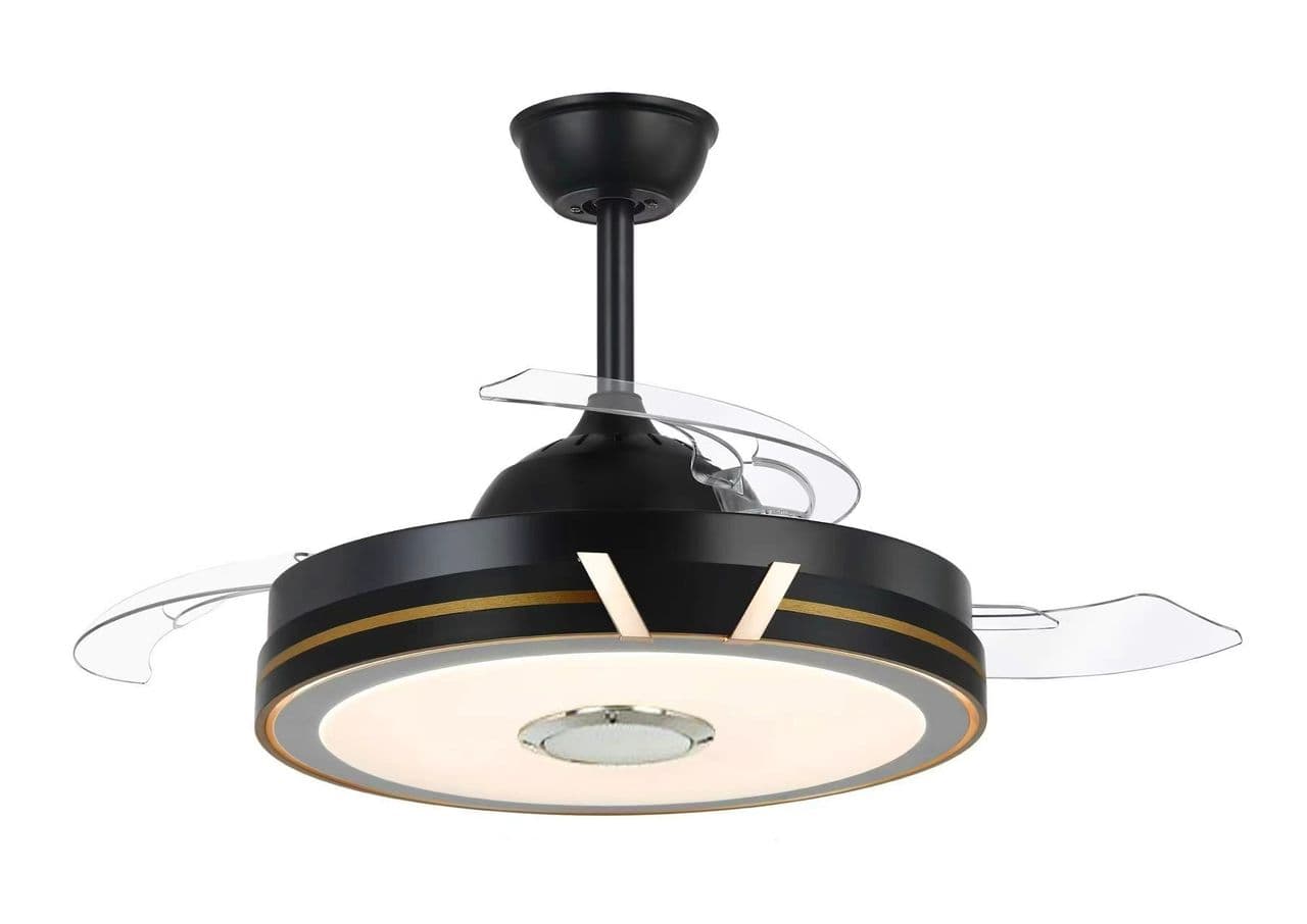 Luxury Black Ceiling Fan Chandelier with Retractable Blades and Built-In Bluetooth. - View 1