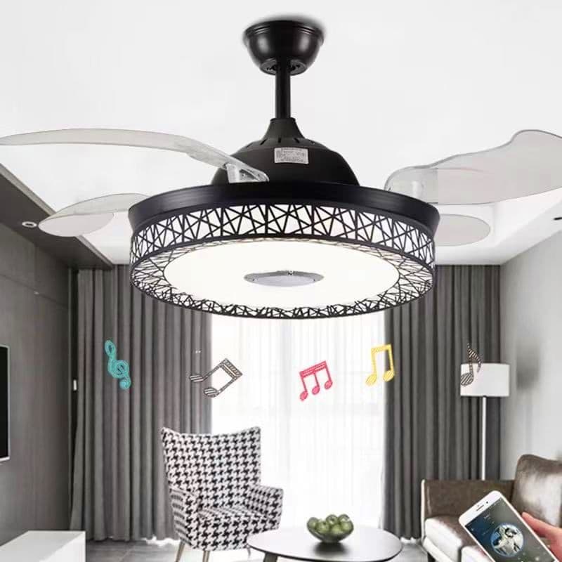 42 Inch Black Chandelier with Invisible Blades, LED Tricolor Light & High-Quality Bluetooth Audio. - View 1
