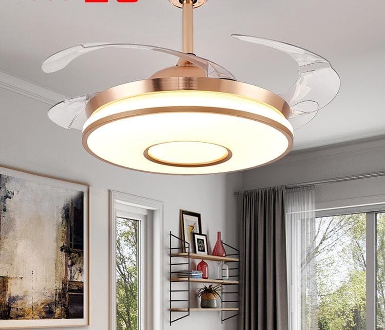 42 Inch Gold Bluetooth Chandelier Fan with 96W LED Light & Retractable Blades. - View 1