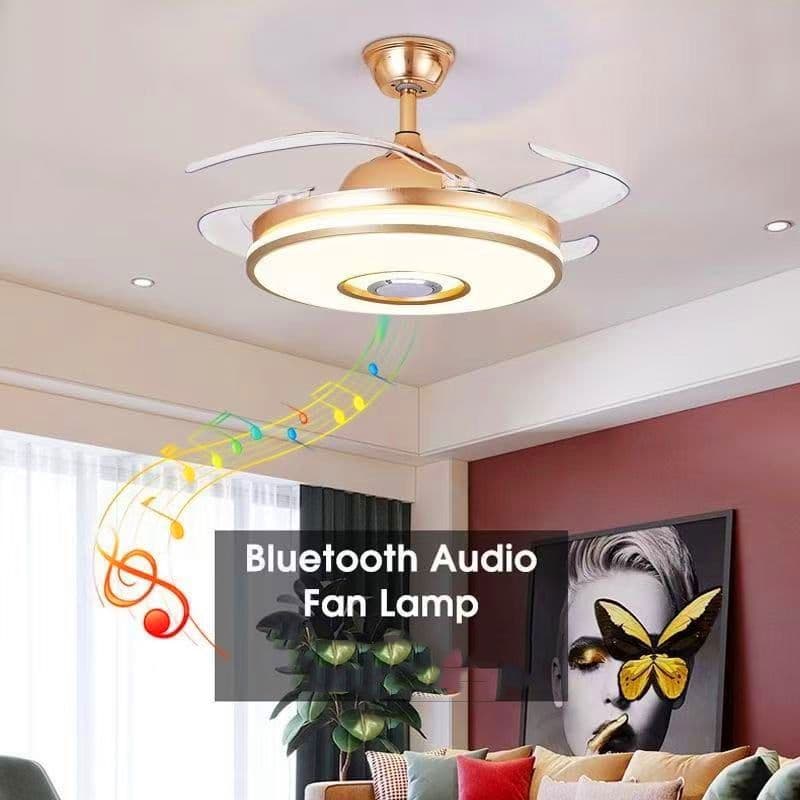 Designer Gold Chandelier Fan with Music and Adjustable LED Light. - View 1