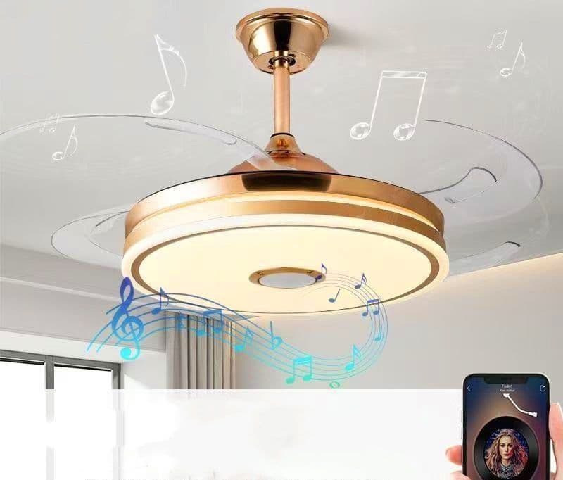 Modern Gold Ceiling Fan Chandelier with Retractable Blades and Bluetooth. - View 1