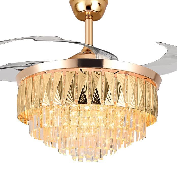 Modern Luxury 42-Inch Gold Crystal Chandelier Fan – LED & Bluetooth Speakers. - View 1