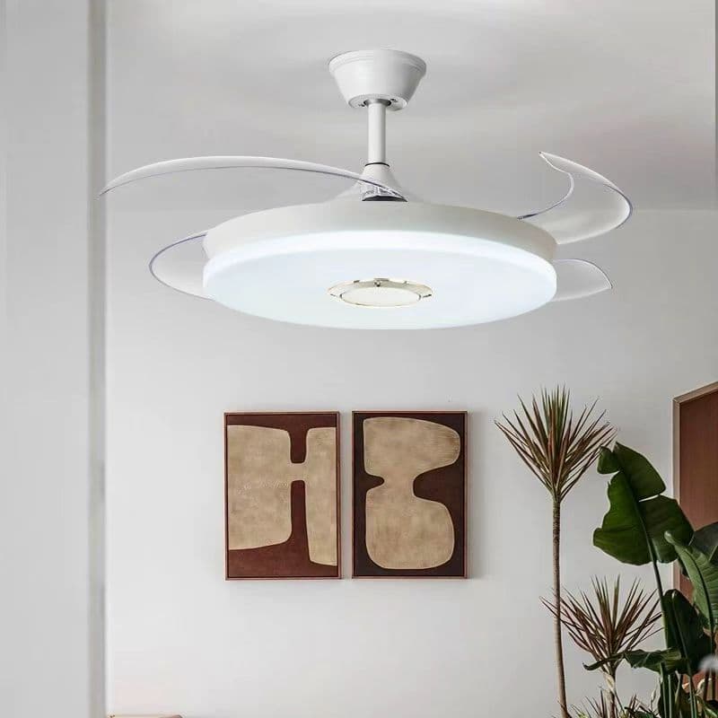 42” White Retractable Chandelier with LED Light and High-Quality Bluetooth Audio. - View 1