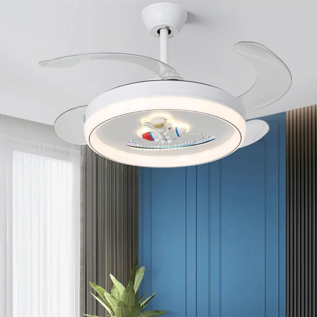Modern 42-Inch White Chandelier with Retractable Fan Blades and LED. - View 1
