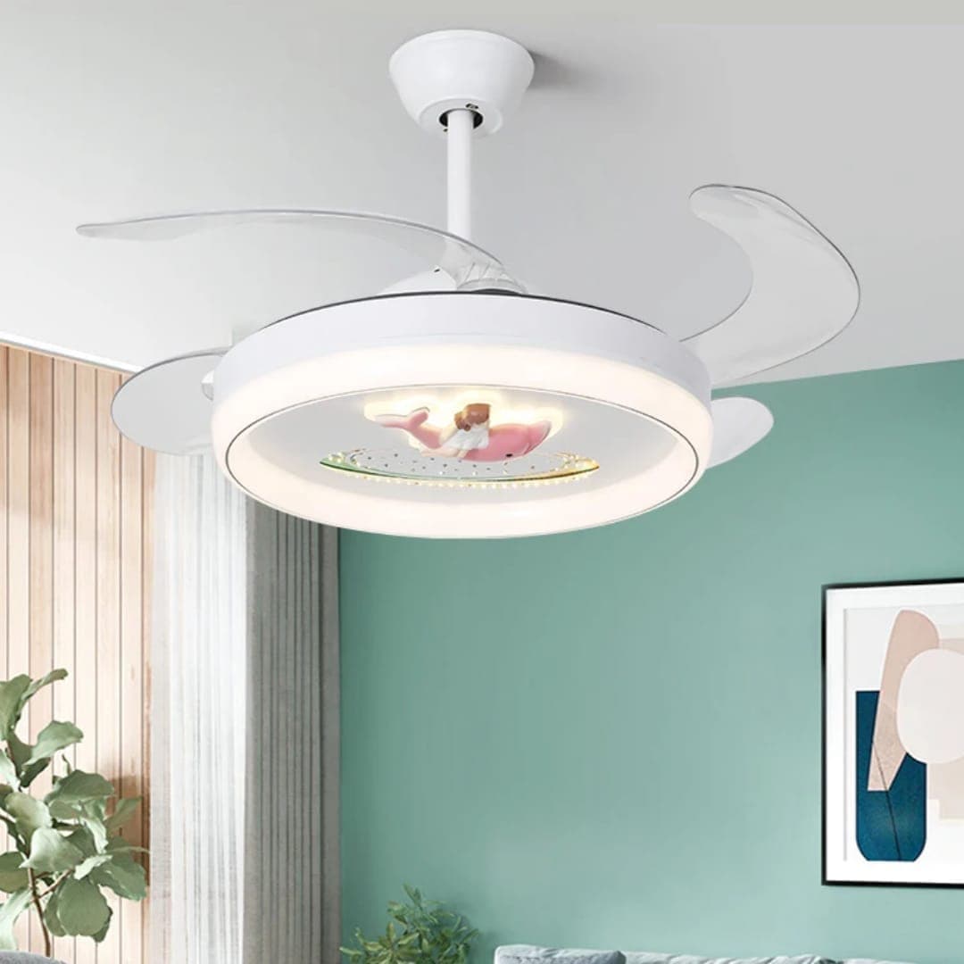 Elegant White Chandelier Fan with Bluetooth Audio, 96W LED, and Retractable Blades. - View 1