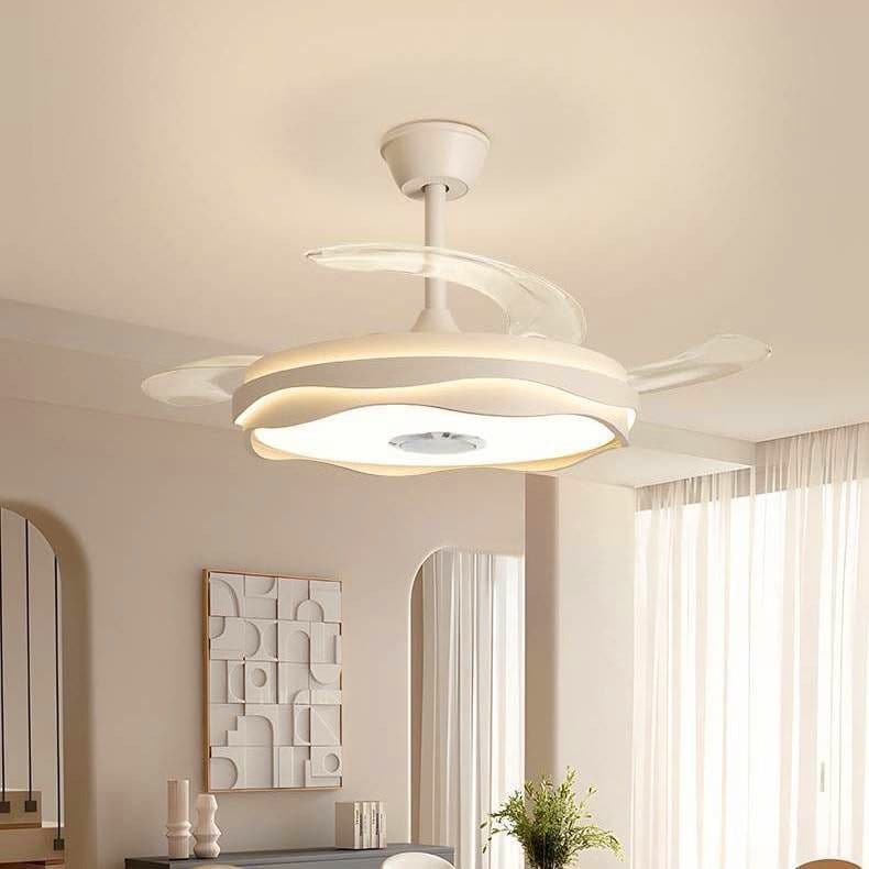 Modern White Ceiling Fan with Invisible Blades, Tricolor LED Lighting & Bluetooth Speakers. - View 1