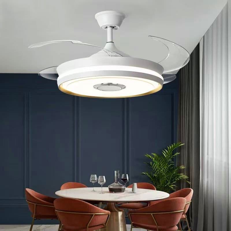 Energy-Efficient White Bluetooth Ceiling Fan with LED Light for Bedroom & Living Room. - View 1