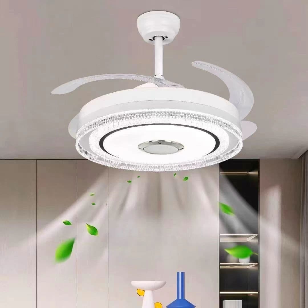 Modern 42” White Ceiling Fan with Invisible Blades, LED Lighting & Bluetooth. - View 1
