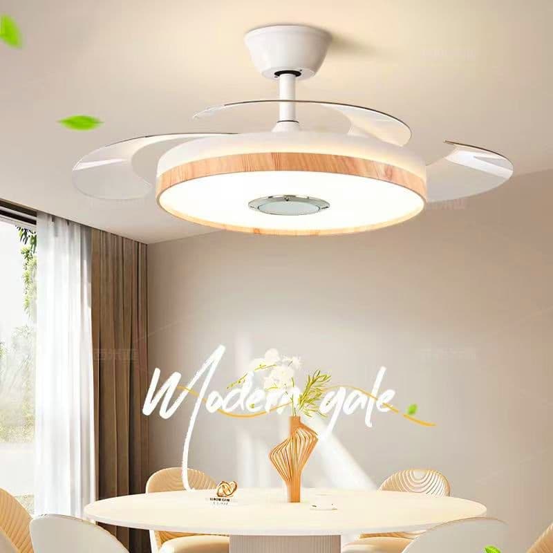 White Luxury Bluetooth Ceiling Chandelier with Fan with Invisible Blades and LED. - View 1