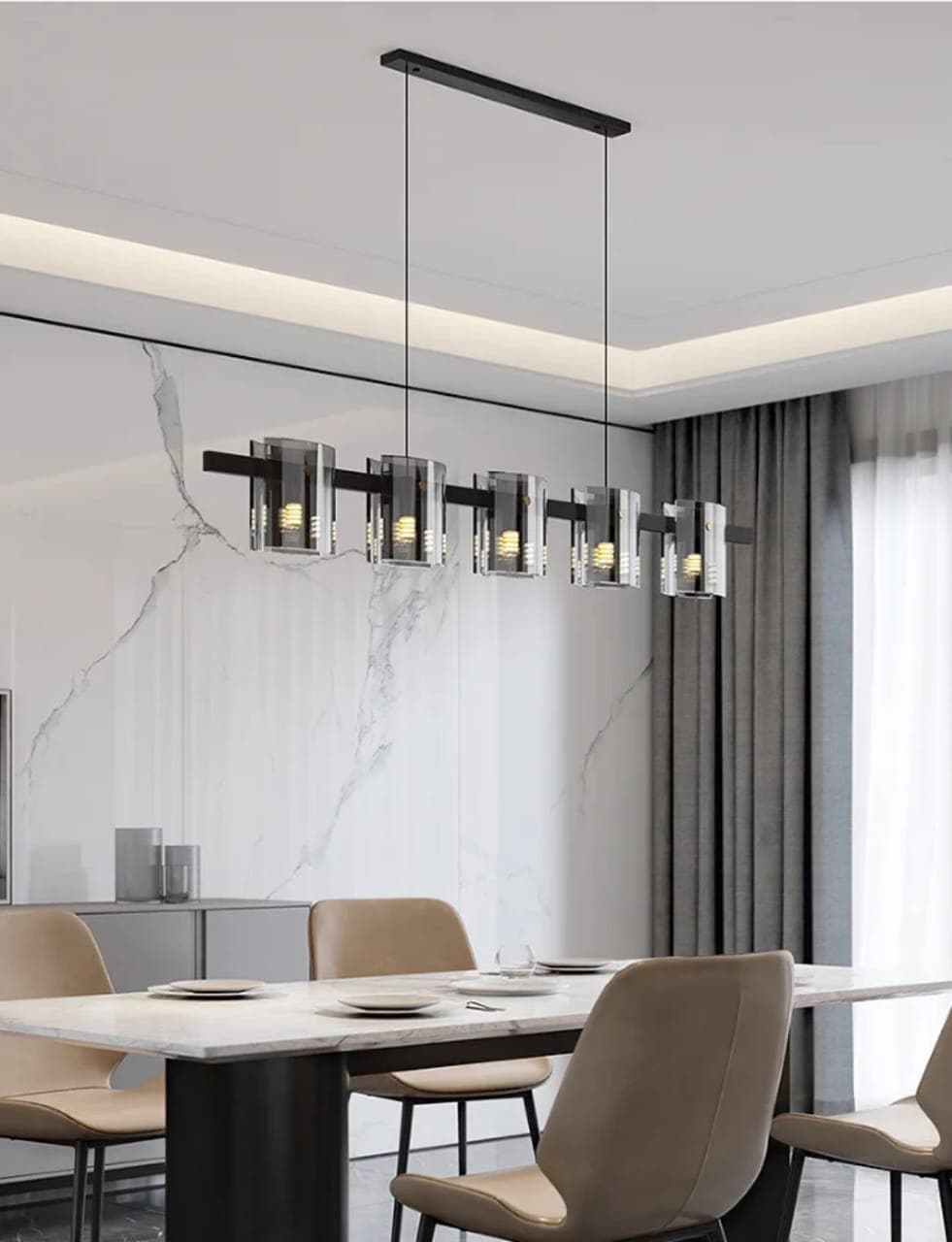 5 Heads Nordic LED Chandelier – Modern Metal, Glass & Rope Ceiling Light for Living Room & Dining Area. - View 1