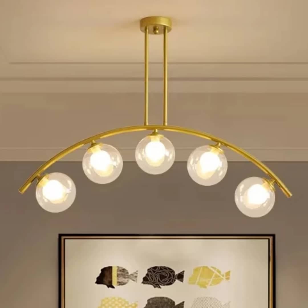 5 Heads Nordic Chandelier Light – Modern Gold Ceiling Lamp with Clear Glass Globes for Dining & Living Room. - View 1