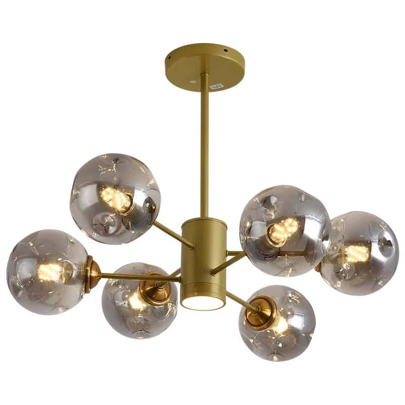 Luxury Nordic Glass Chandelier- 6-Head Gold and Gray Glass Chandelier for Home Décor. - View 1