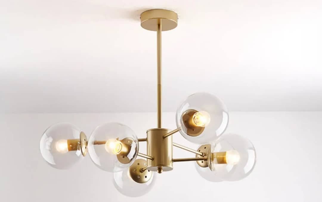 Modern Luxury Nordic Chandelier – 6-Heads Gold Ceiling Fixture with Ripple Glass Design. - View 1