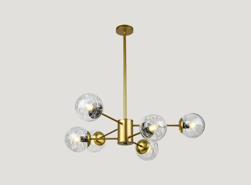 Modern Luxury Nordic Chandelier – 6-Heads Gold Ceiling Fixture with Ripple Glass Design. - View 1