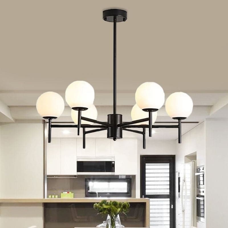 6 Heads Nordic Chandelier Light – Modern Metal & Glass Ceiling Lamp for Dining Room and Living Room. - View 1