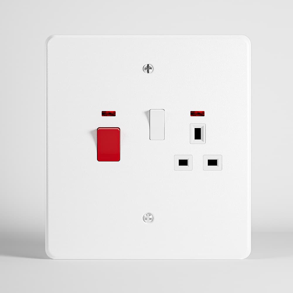 6 X 6 White Cooker Unit Electrical Switch & Socket with Red Indicator Light for Kitchen - View 1