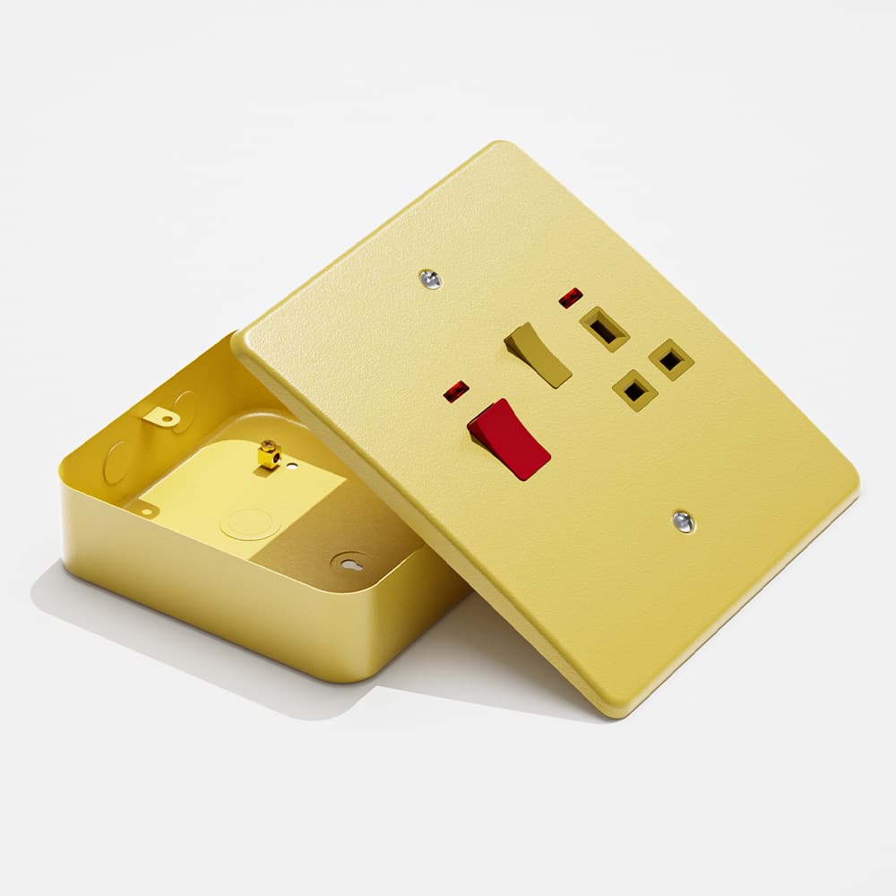 6 X 6 Polished Gold Cooker Unit 45A Switch & Socket with Red Indicator Light for Kitchen - View 1