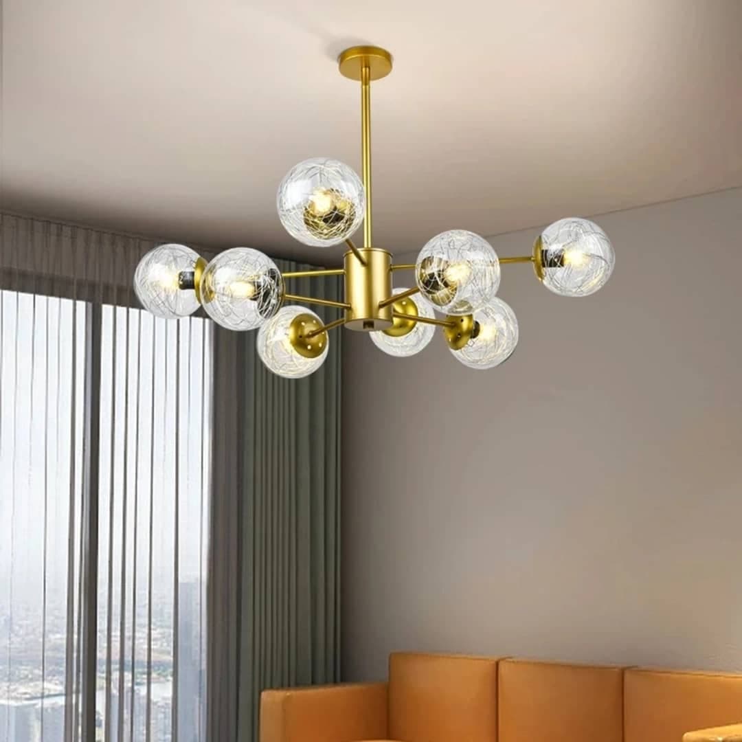 Modern Luxury Nordic Chandelier – 8-Heads Gold Ceiling Fixture with Ripple Glass Design. - View 1