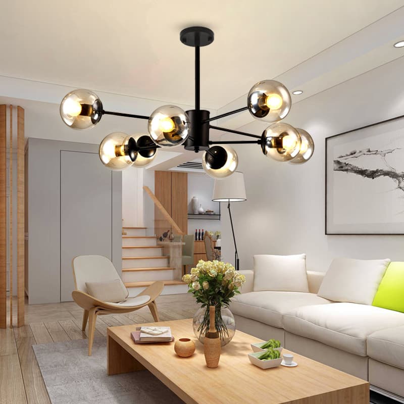 8 Heads Nordic Chandelier for Living Room – Modern Metal & Glass Ceiling Light. - View 1