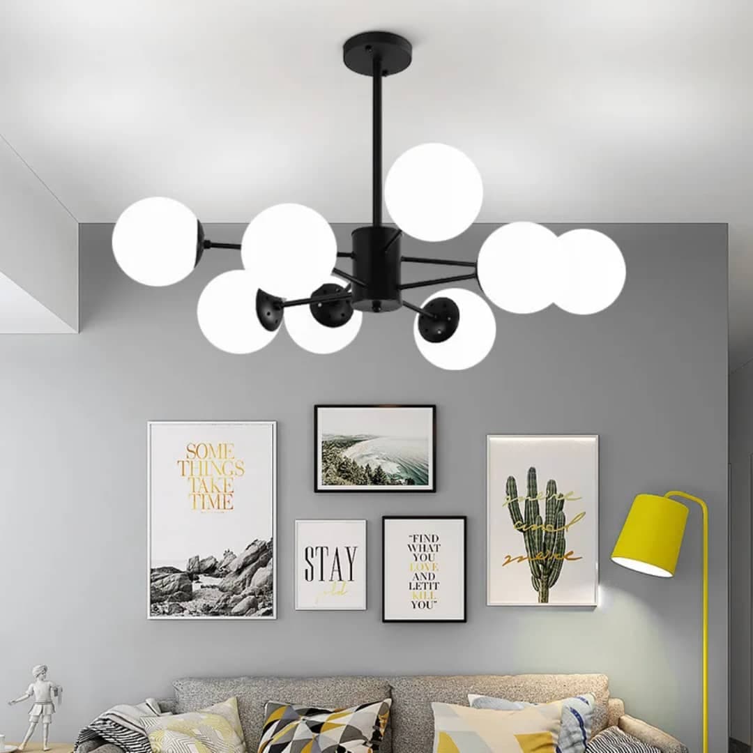 Modern 8 Head Round Nordic Chandelier – Metal & Glass Pendant Light Fixture for Dinning & Living Room. - View 1