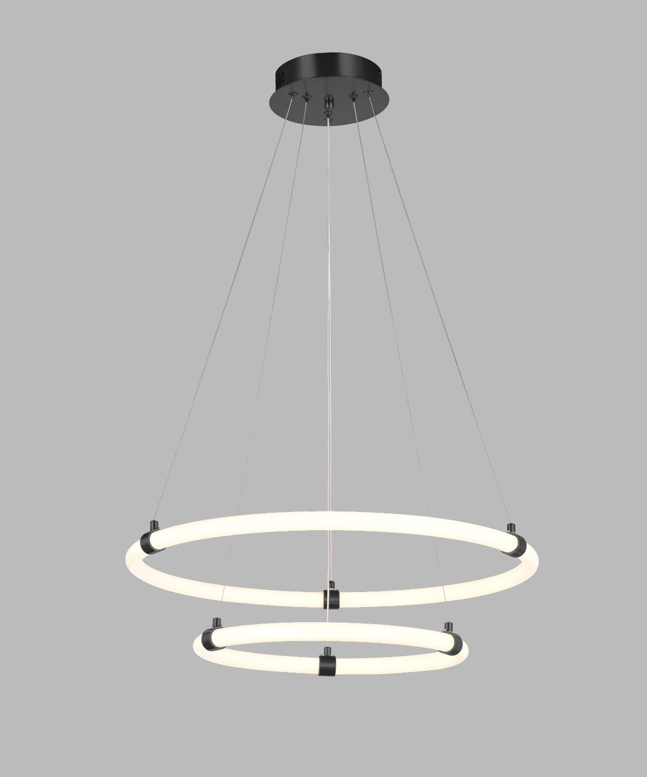 Black & White LED Hanging Lamp – Double-Ring Tiered Ceiling Light for Living Room, Dining Room, and Bedroom. - View 1