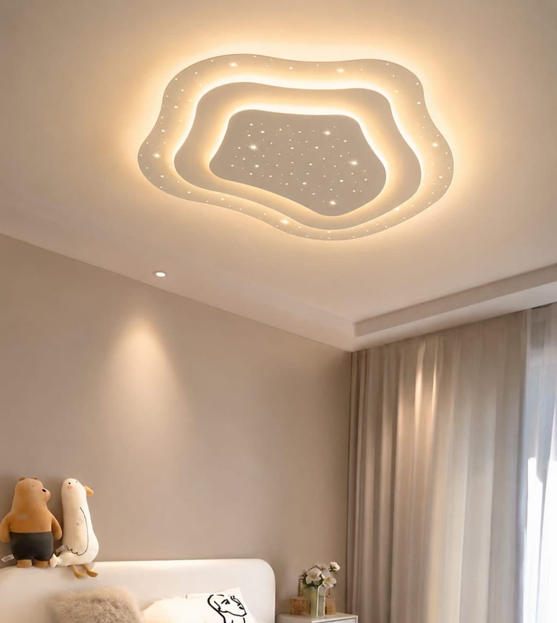 Wave-Shaped LED Ceiling Light – Luxury Bedroom Flush Mount Fixture. - View 1