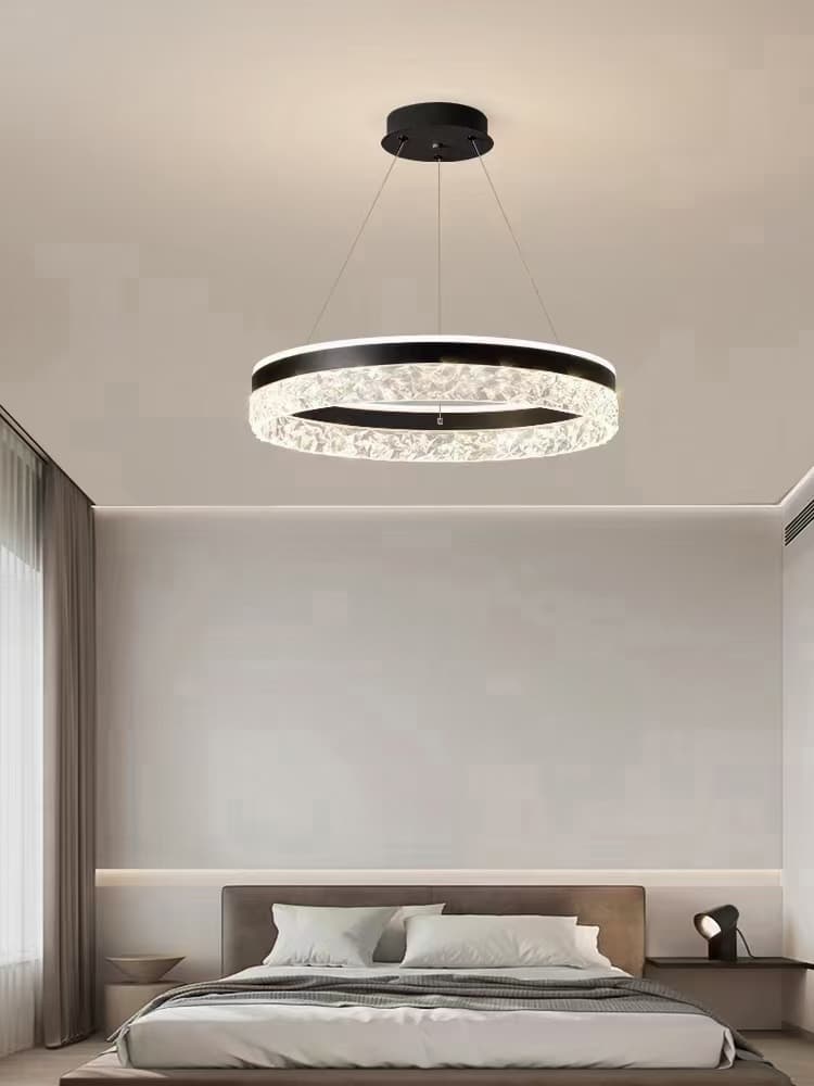 Matte Black Nordic LED Ring Chandelier – Modern Circular LED Chandelier for Bedroom & Living Room. - View 1