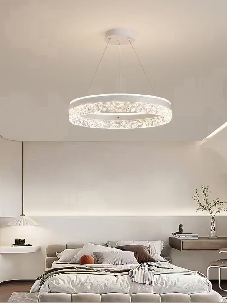 White Nordic LED Ring Chandelier – Modern Circular Light for Bedroom & Living Room. - View 1