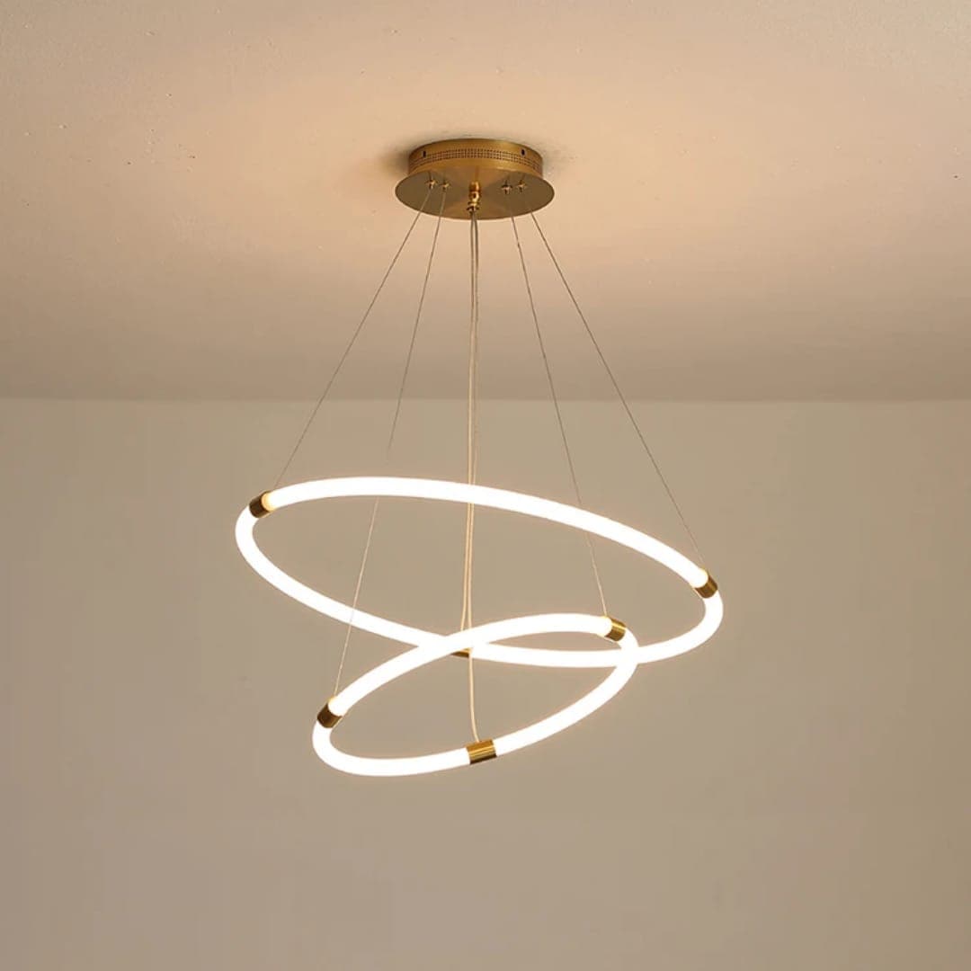 Modern Gold Nordic Chandelier – Double Ring LED Ceiling Light for Living Room. - View 1