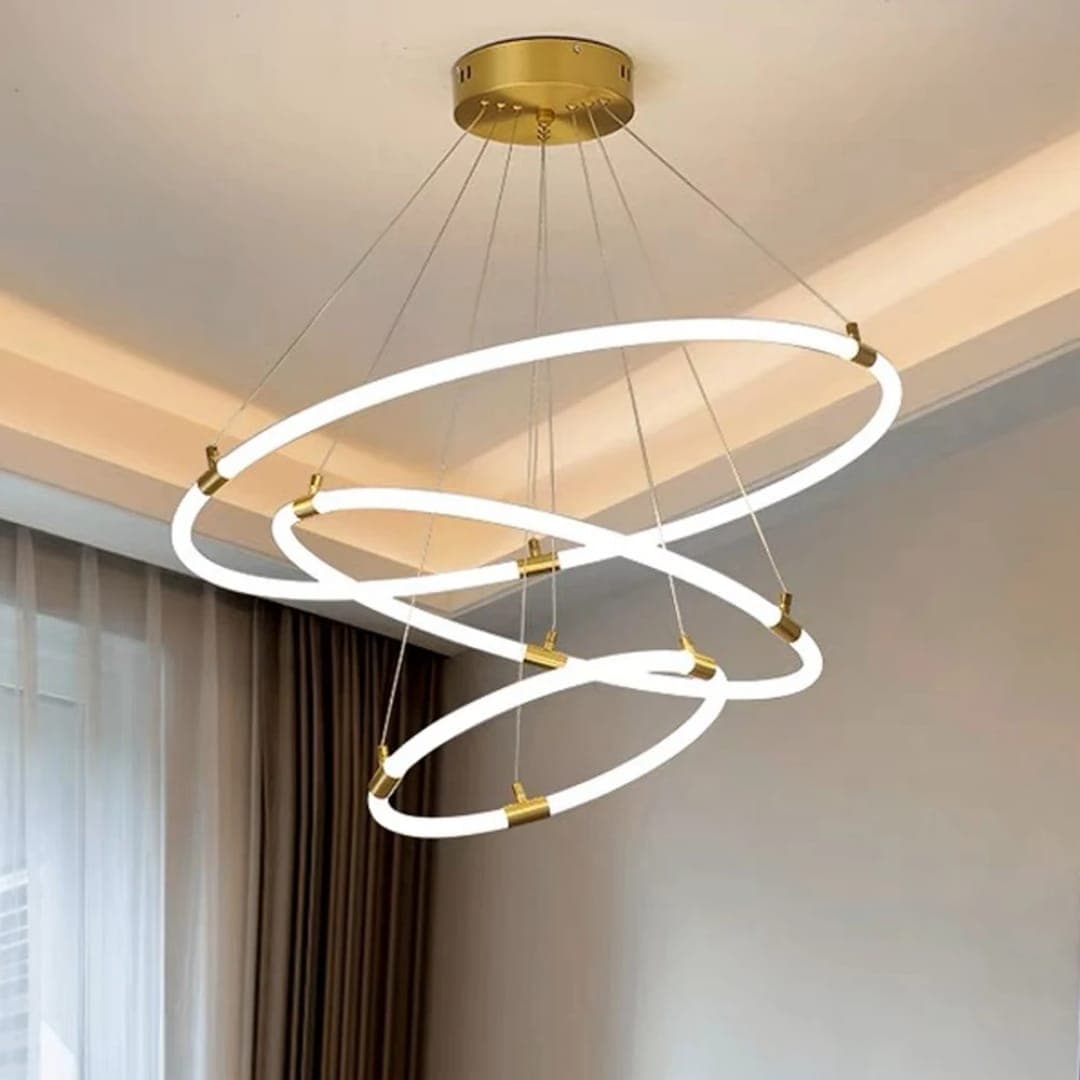 Double or Triple Ring LED Chandelier – Scandinavian Nordic Gold Ceiling Fixture. - View 1