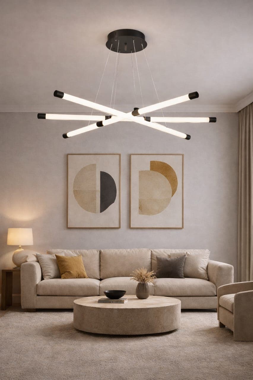 Statement Nordic Cross LED Chandelier – Modern Linear Ceiling Fixture. - View 1