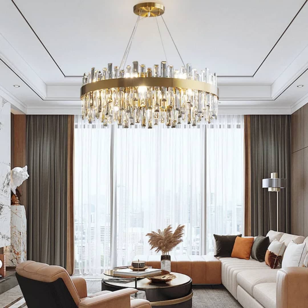 Luxury Crystal Chandelier – Modern Gold Round Ceiling Light for Living Room & Dining Room. - View 1