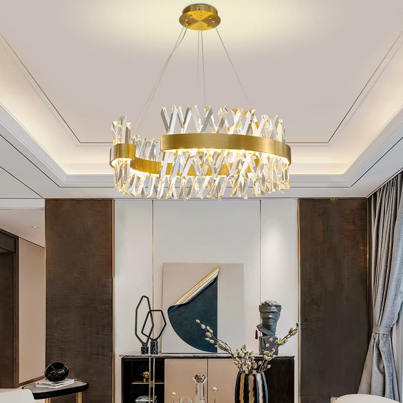 Gold Crystal Chandelier Light – Modern LED Ring with Crystal Glass for Living & Dining Rooms. - View 1